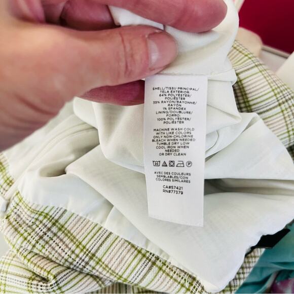 Ann Taylor green cream plaid high waisted pencil office midi skirt 2 - Picture 5 of 7